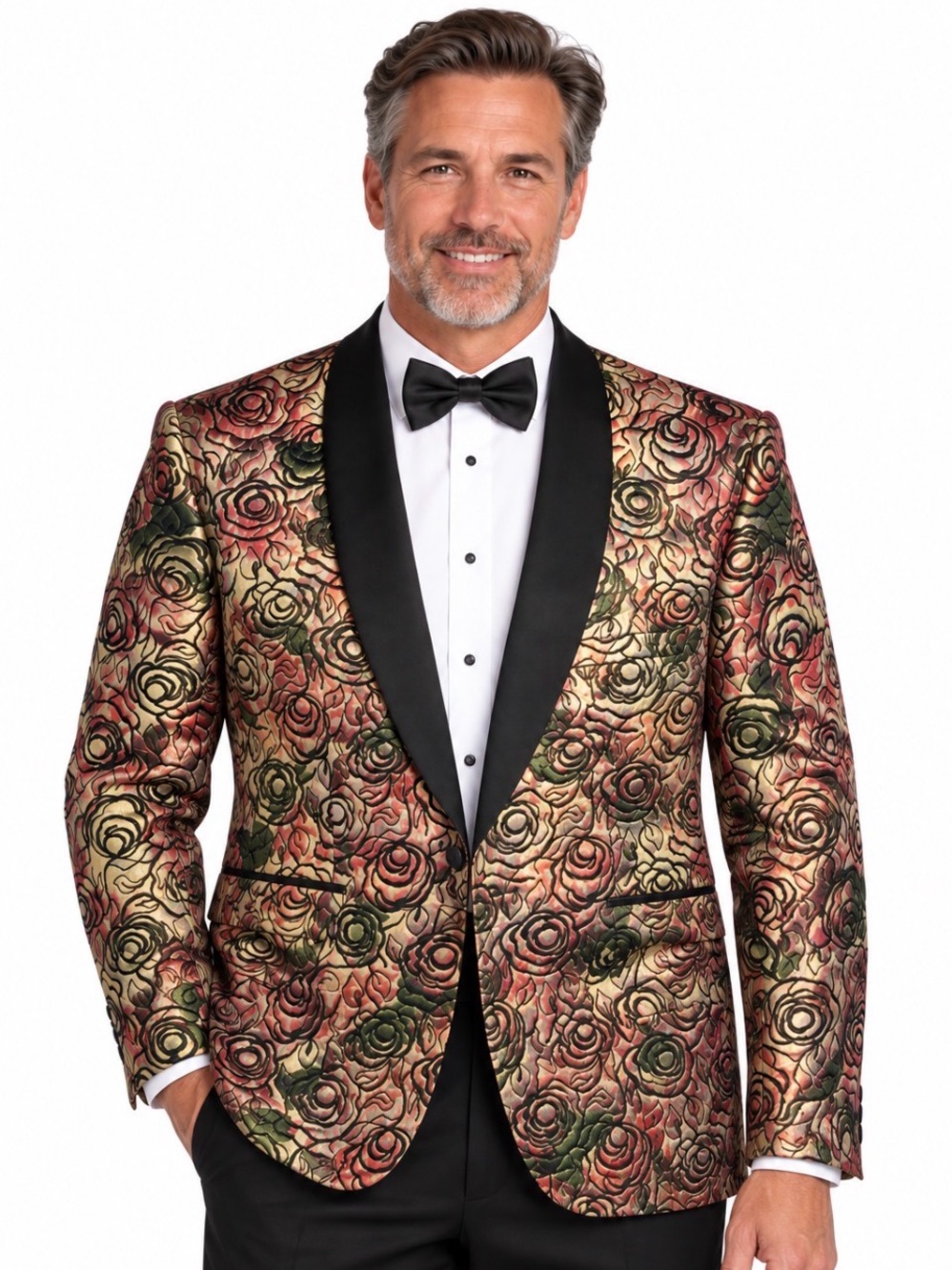 Lorenzo Bruno Tuxedo Blazer Super 150 Size 40L Floral Jacquard READ